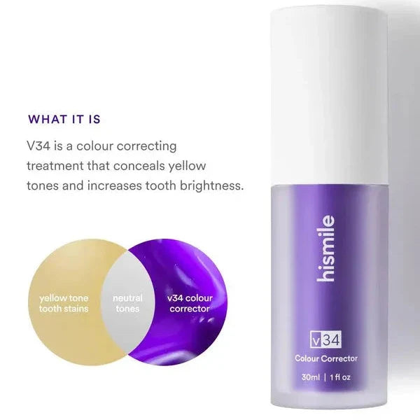 Hismile V34 Colour Corrector Serum – Purple Teeth Whitening Serum for Instant Bright Smile & Stain Removal